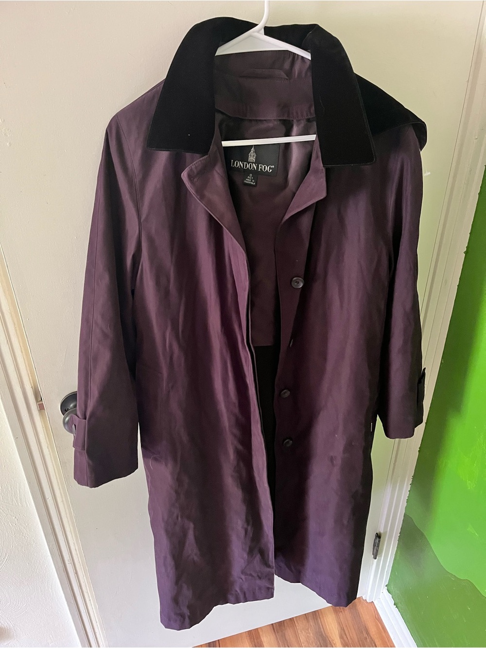 Vintage London Fog Dark Plum Overcoat with Black Collar